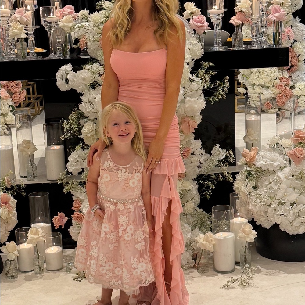 Pink Maxi Dress with Slit Strapless